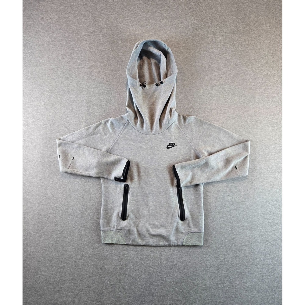 Nike Tech Hoodie Womens Small Grey Heathered Fleece Funnel Sweatshirt 642663‎